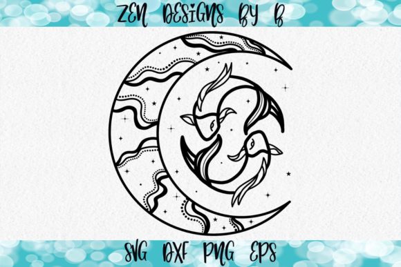 Koi Fish and Moon Hand-Drawn Graphic